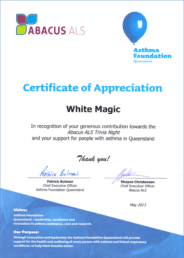 White Magic support Asthma Foundation in Queensland 2013