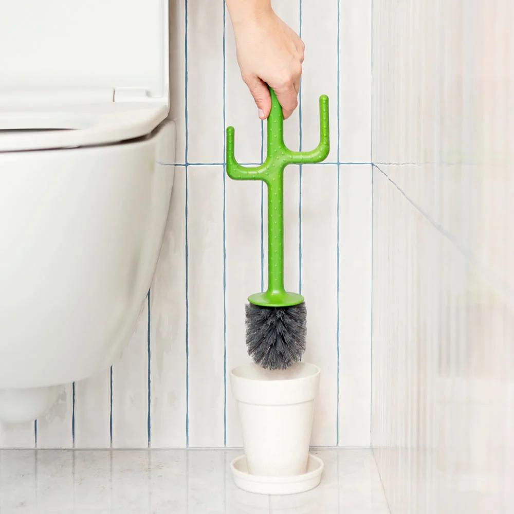 Cactus Pattern Toilet Brush With Waterproof Base Silicone Wc Flat Head  Flexible Soft Bristles Quick Drying Holder Set Gift Decor