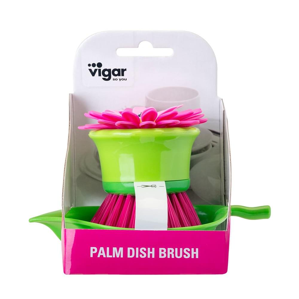 Vigar Flower Power Dish Washing Palm Brush with Tray - Orange