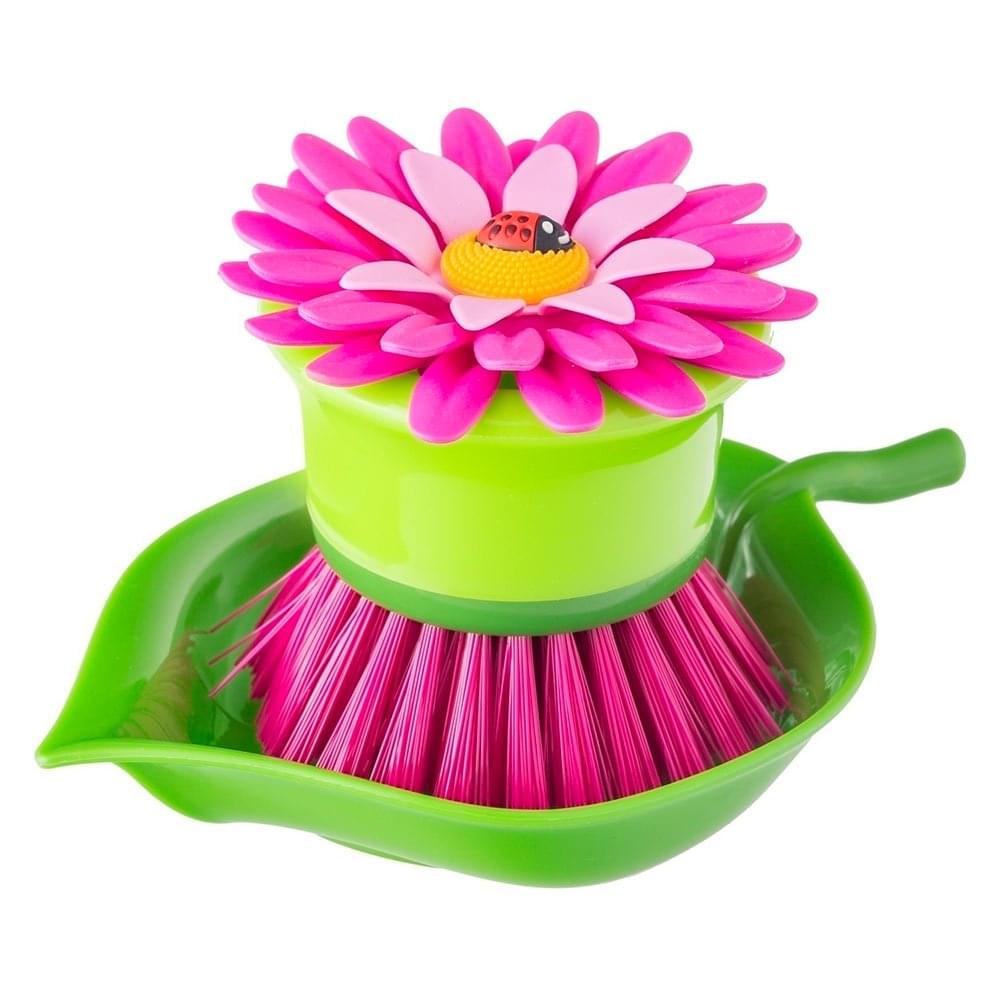 Vigar Flower Power Palm Dish Brush With Holder - White Magic