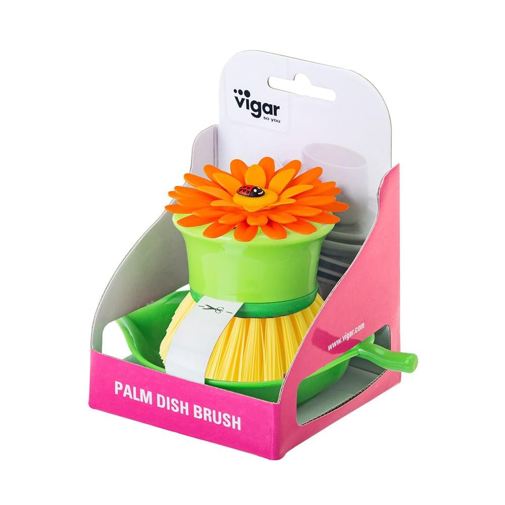 Vigar Flower Power Palm Dish Brush With Holder - White Magic