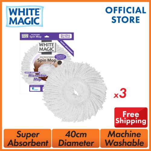 White Magic Microfibre Mop Head Refill For Spin Mop Replacement Head x 3