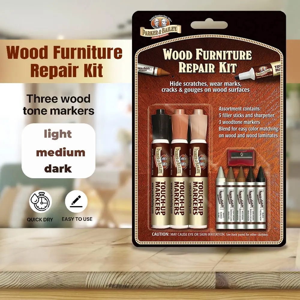 Furniture Repair Kit Wood Markers - Set of 12 - Markers and Wax Sticks with  Sharpener Kit, for Stains, Scratches, Wood Floors, Tables, Desks