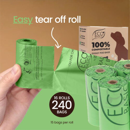 Eco Basics 100% Compostable Doggy Bags 16 Rolls, 240 Bags - Image 2